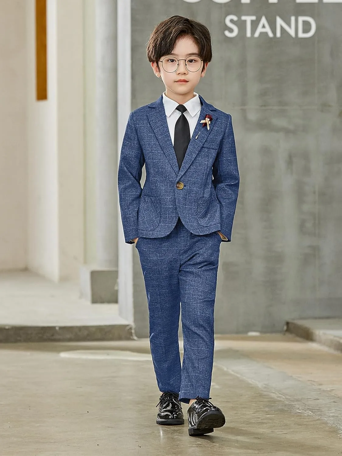 LOLANTA Kids Boys Plaid Suit Fashion Blazer Pants Set 2 Piece Formal Wear Outfit for Wedding