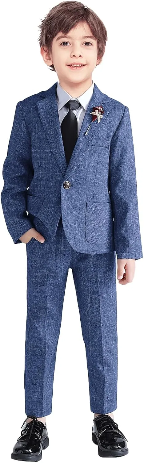 LOLANTA Kids Boys Plaid Suit Fashion Blazer Pants Set 2 Piece Formal Wear Outfit for Wedding