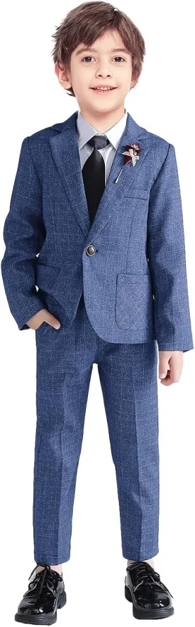 LOLANTA Kids Boys Plaid Suit Fashion Blazer Pants Set 2 Piece Formal Wear Outfit for Wedding