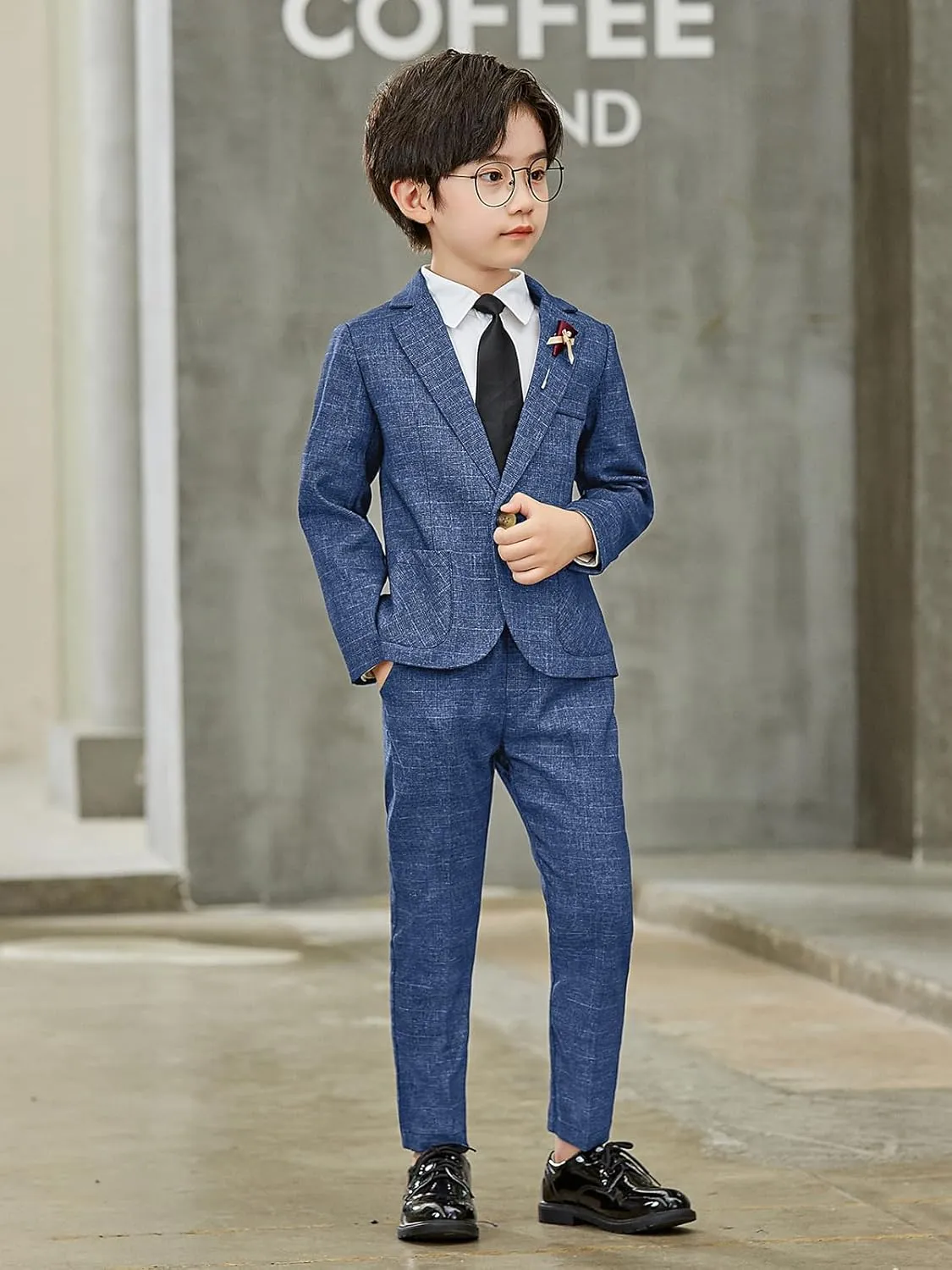 LOLANTA Kids Boys Plaid Suit Fashion Blazer Pants Set 2 Piece Formal Wear Outfit for Wedding