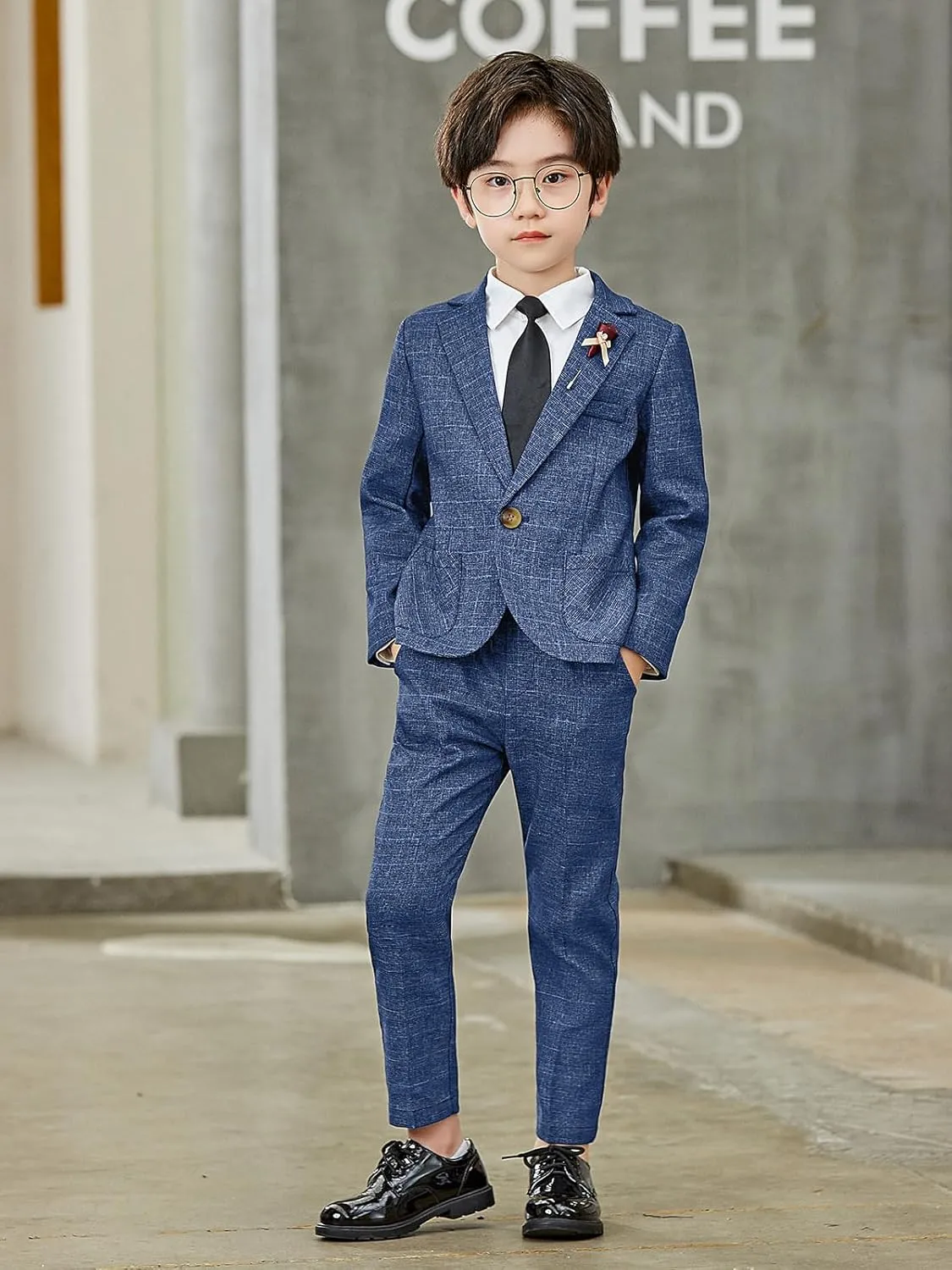 LOLANTA Kids Boys Plaid Suit Fashion Blazer Pants Set 2 Piece Formal Wear Outfit for Wedding