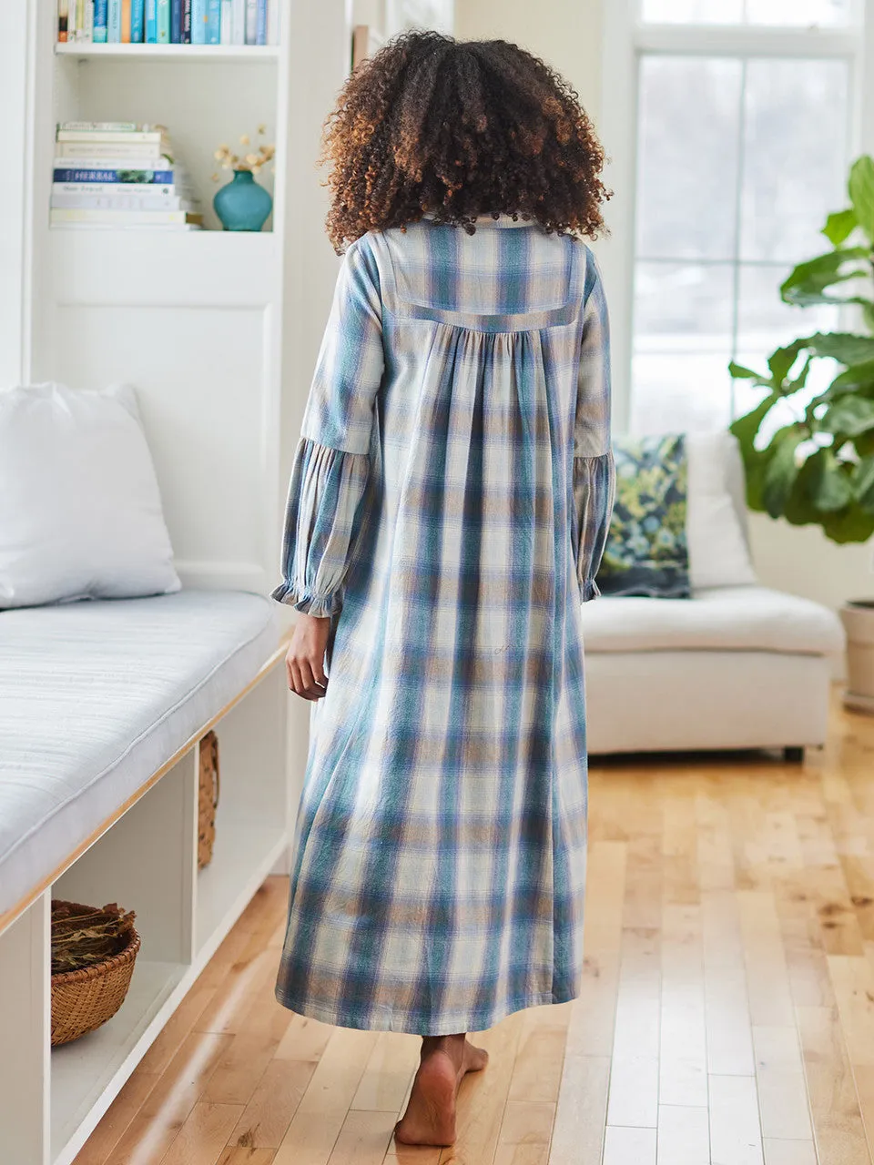 Long Flannel Nightgown Smoky Blue
