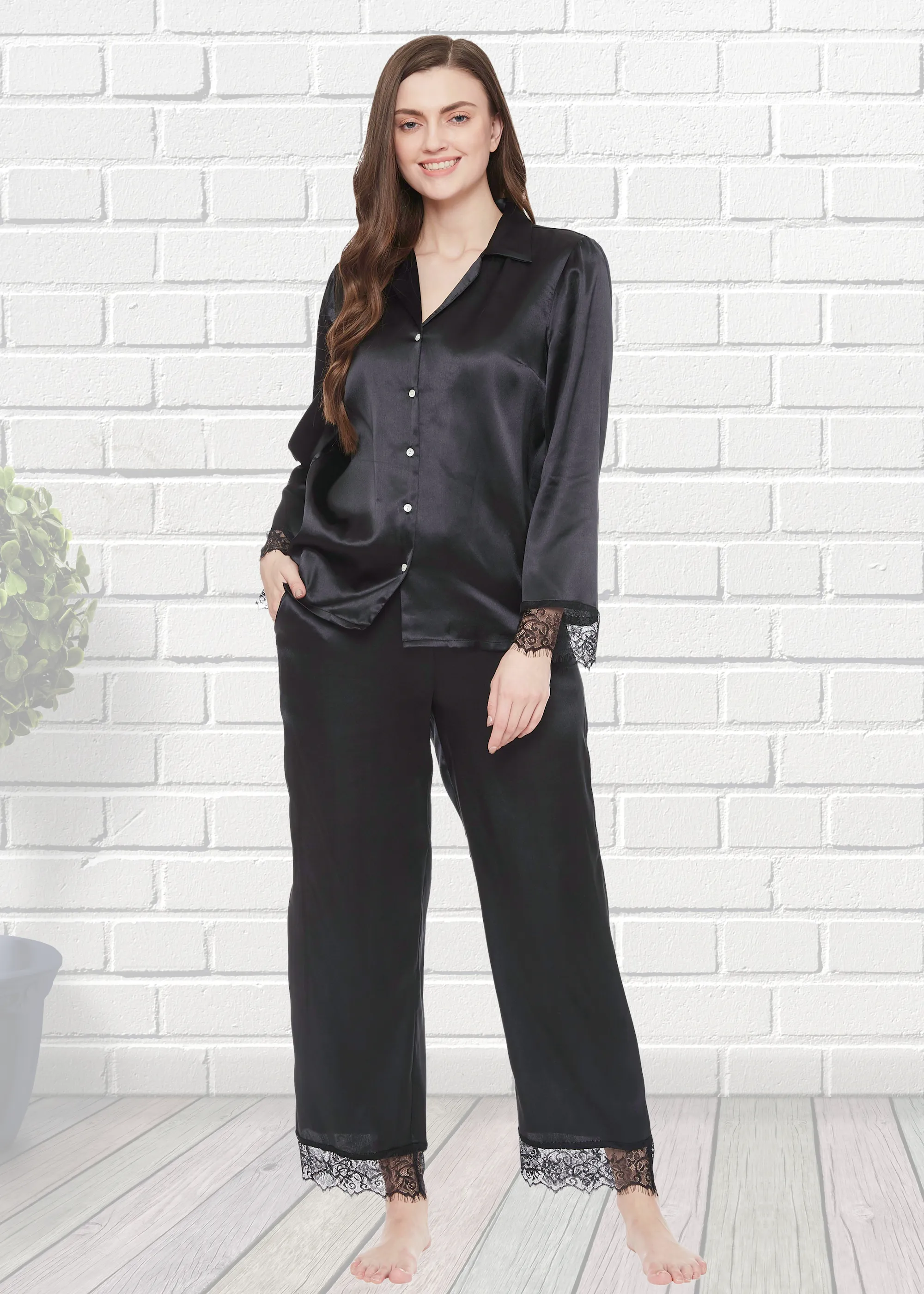 Lucy Satin Eyelash Lace Pajama Set
