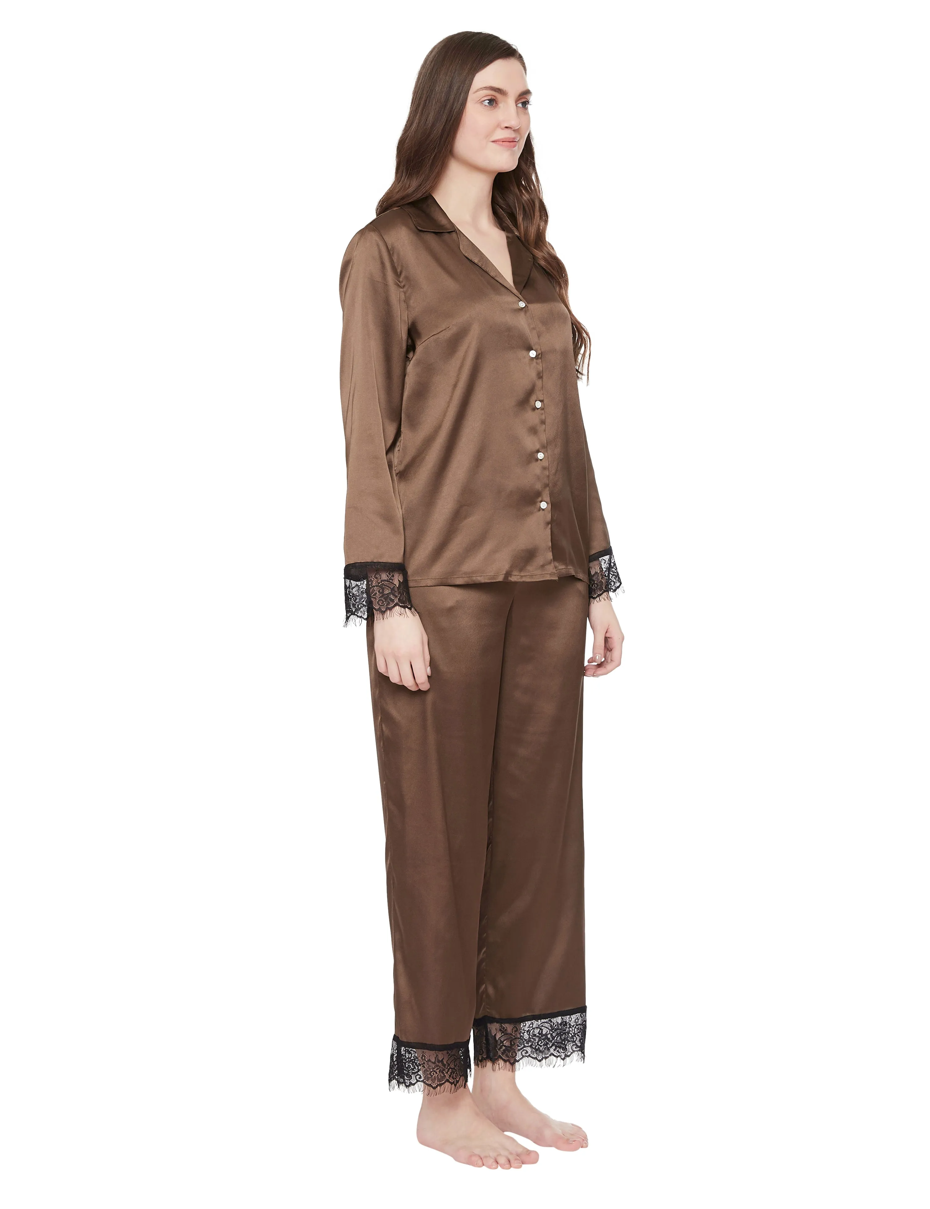 Lucy Satin Eyelash Lace Pajama Set