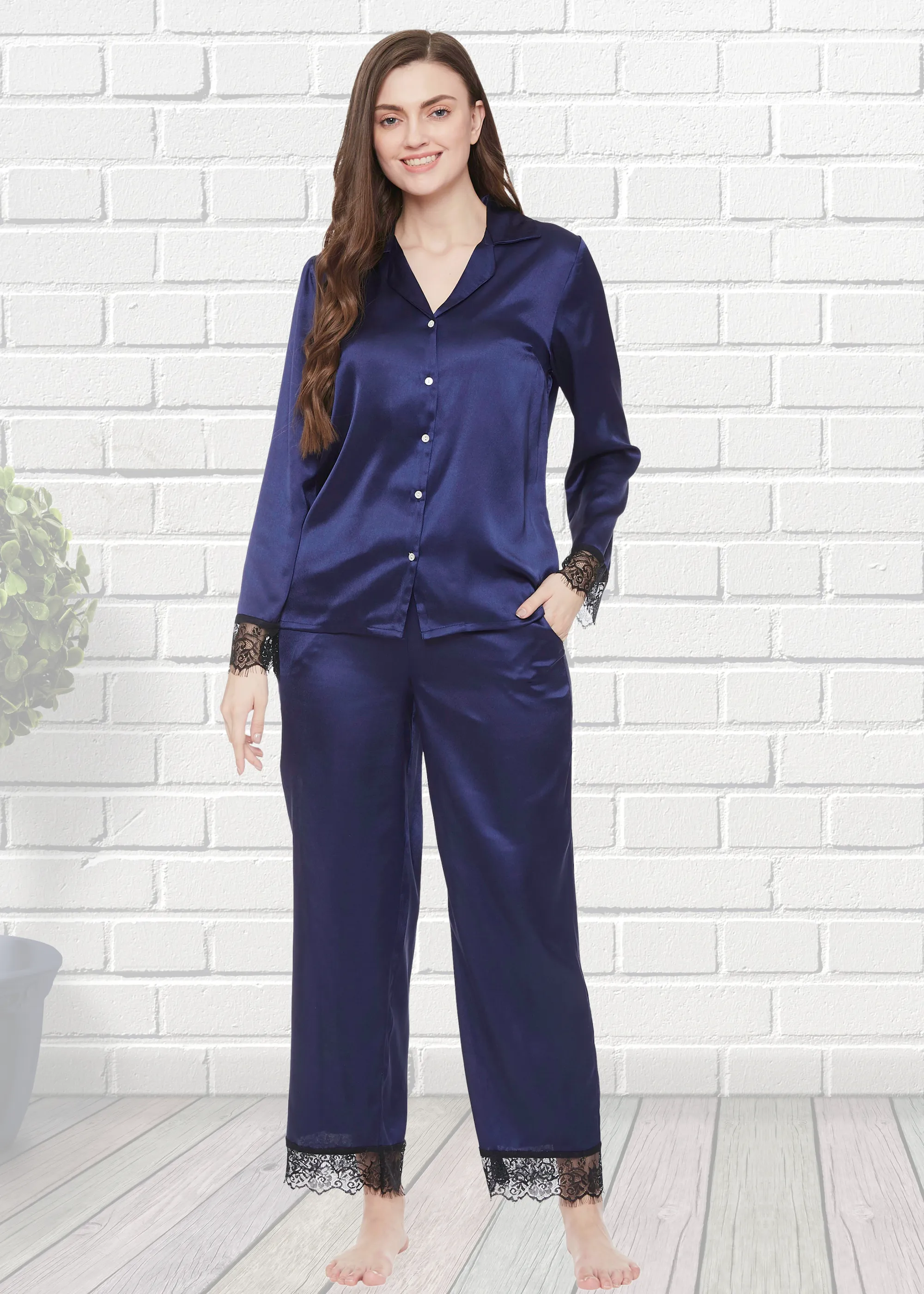 Lucy Satin Eyelash Lace Pajama Set