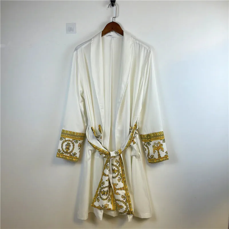 Luxury Satin Robe With Gold Embroidery