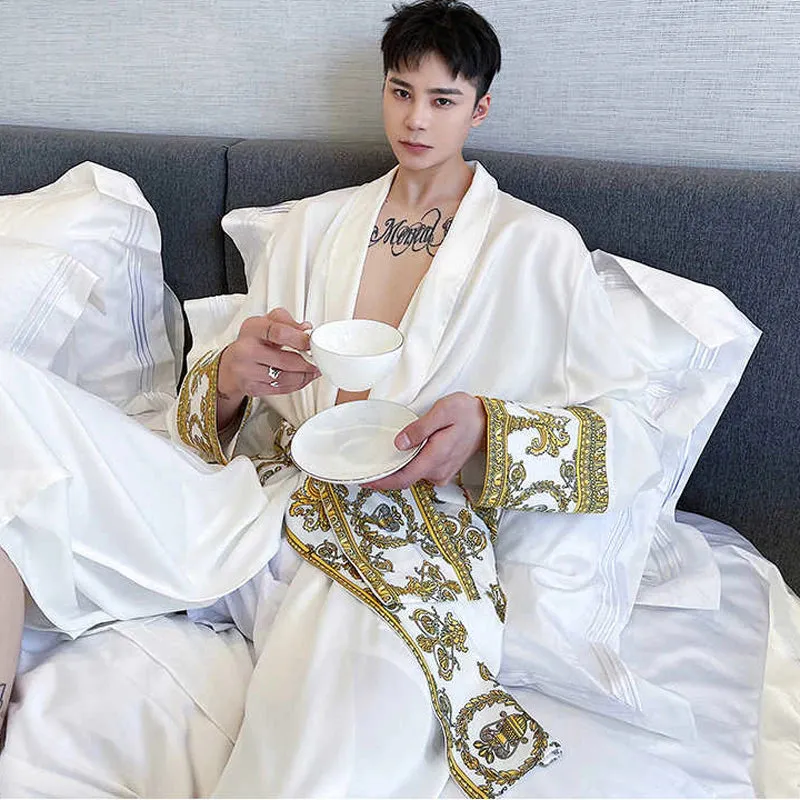 Luxury Satin Robe With Gold Embroidery