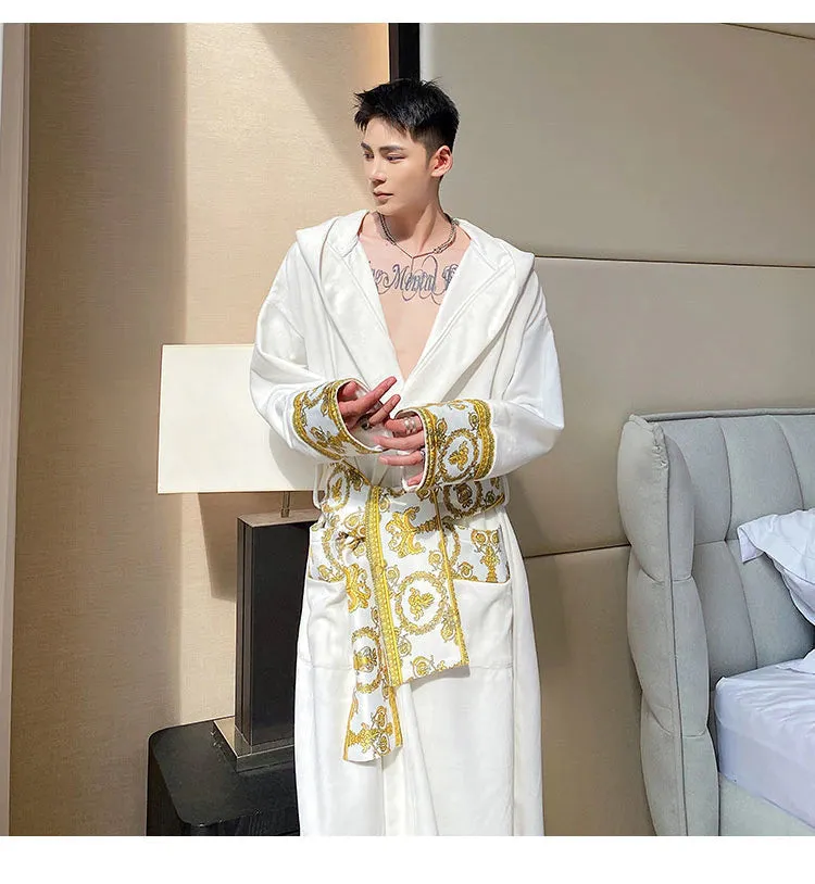 Luxury Velvet Robe With Hood and Gold Embroidery One Size Fits All
