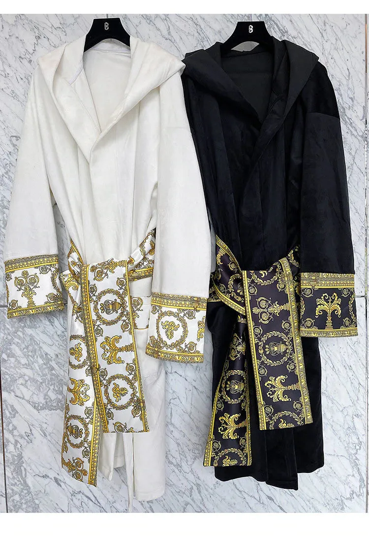 Luxury Velvet Robe With Hood and Gold Embroidery One Size Fits All