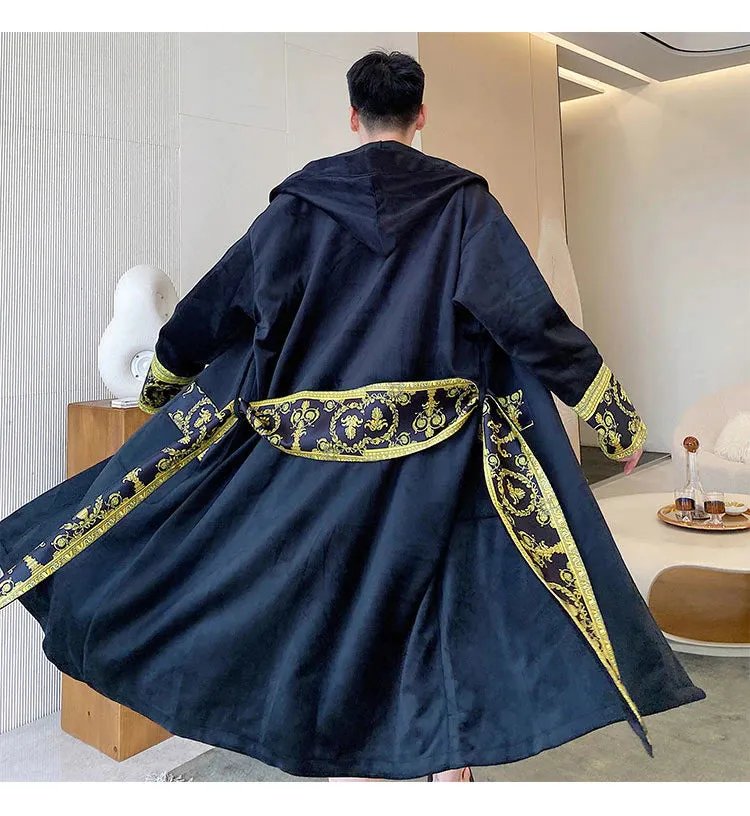Luxury Velvet Robe With Hood and Gold Embroidery One Size Fits All