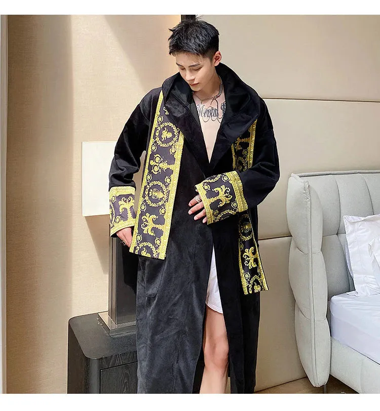 Luxury Velvet Robe With Hood and Gold Embroidery One Size Fits All