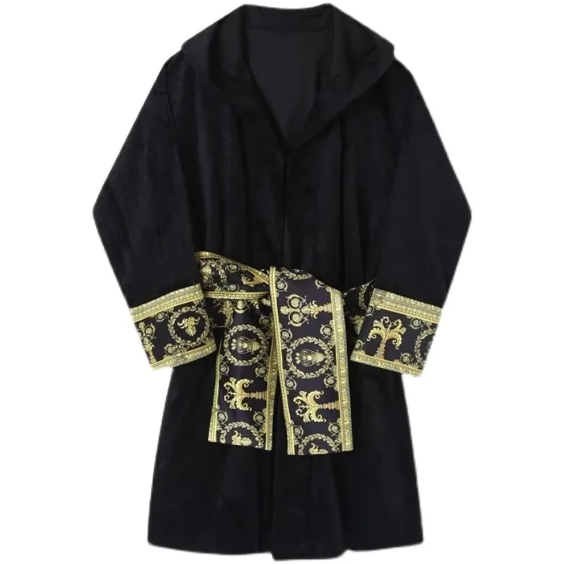Luxury Velvet Robe With Hood and Gold Embroidery One Size Fits All