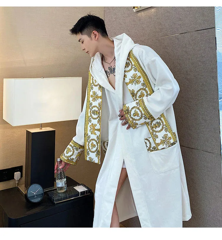 Luxury Velvet Robe With Hood and Gold Embroidery One Size Fits All