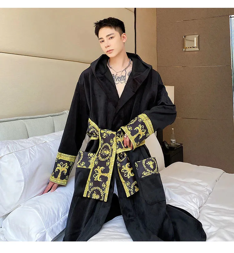Luxury Velvet Robe With Hood and Gold Embroidery One Size Fits All