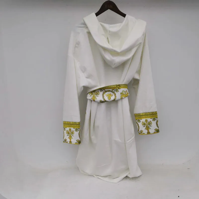 Luxury Velvet Robe With Hood and Gold Embroidery One Size Fits All