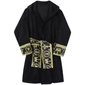 Luxury Velvet Robe With Hood and Gold Embroidery One Size Fits All