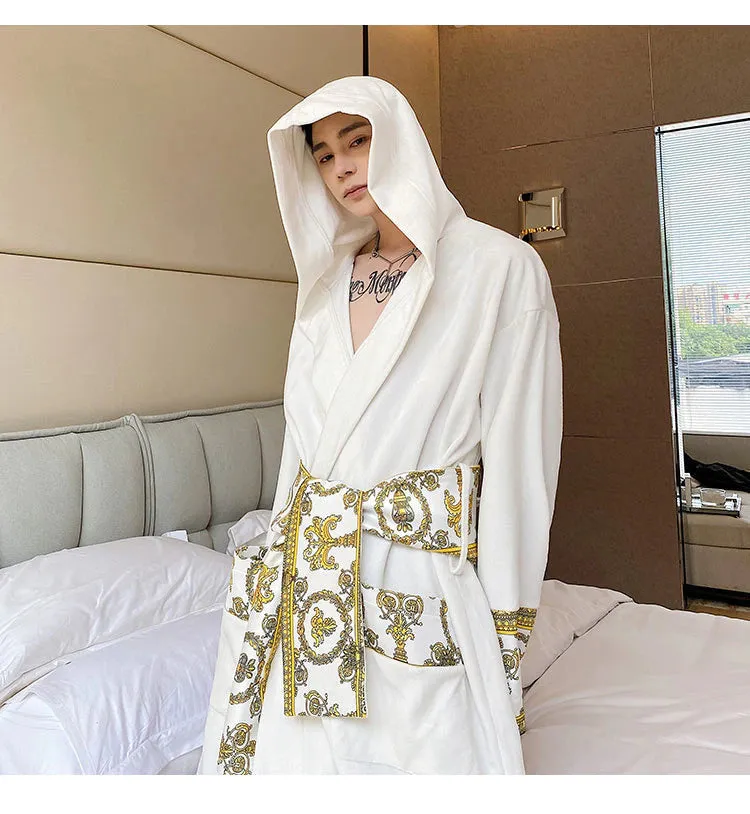 Luxury Velvet Robe With Hood and Gold Embroidery One Size Fits All
