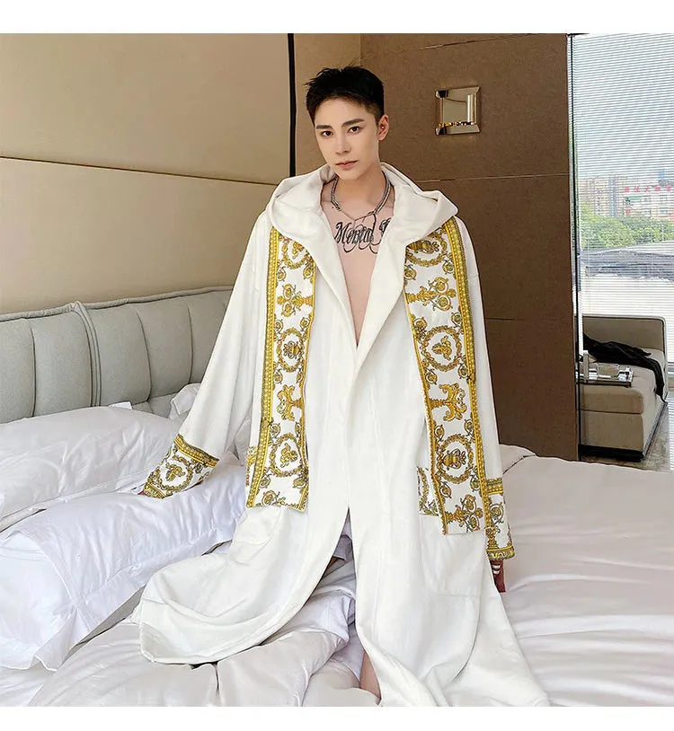 Luxury Velvet Robe With Hood and Gold Embroidery One Size Fits All