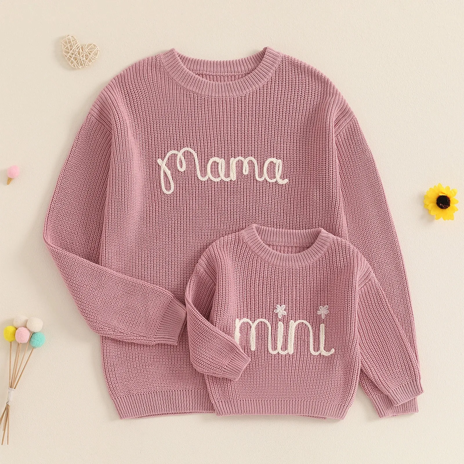 Mama and Mini Embroidered Matching Cable Knit Jumpers