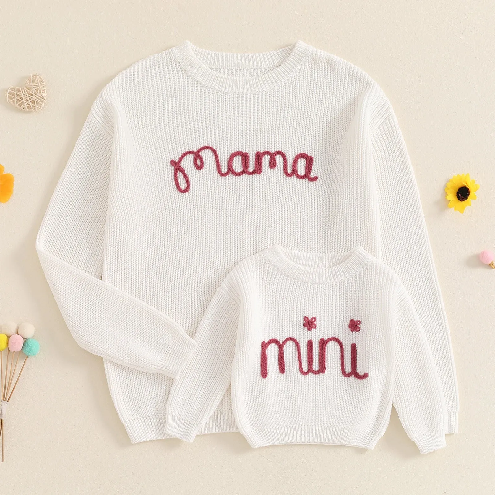 Mama and Mini Embroidered Matching Cable Knit Jumpers