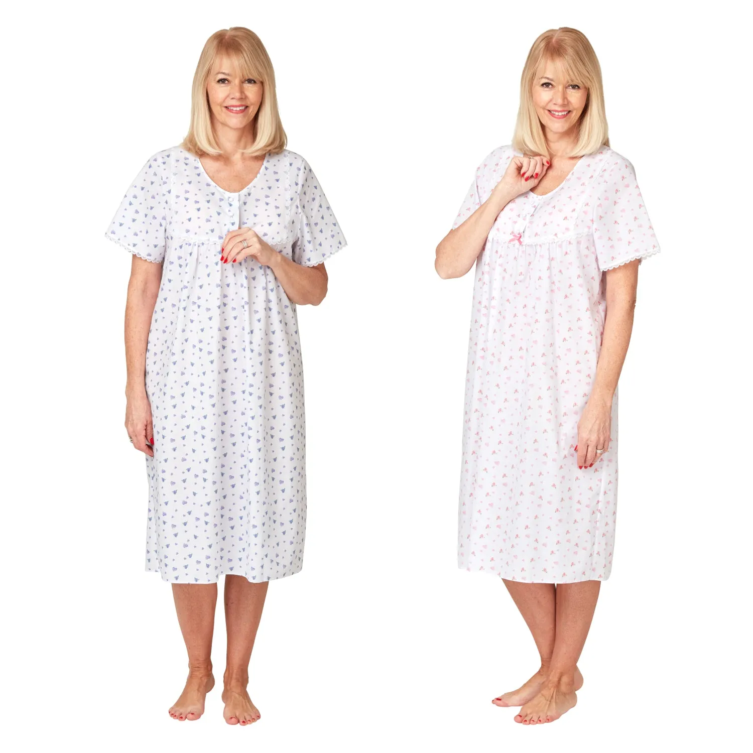 Marlon Short Sleeve Cotton Button Front Polyester Nightdress 45"