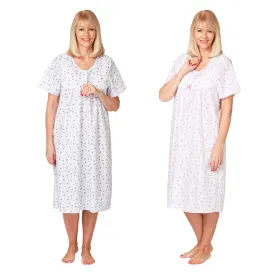 Marlon Short Sleeve Cotton Button Front Polyester Nightdress 45"