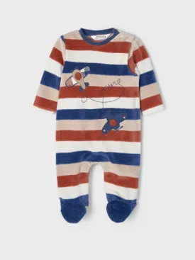 Mayoral Striped Velvet Airplane Footie