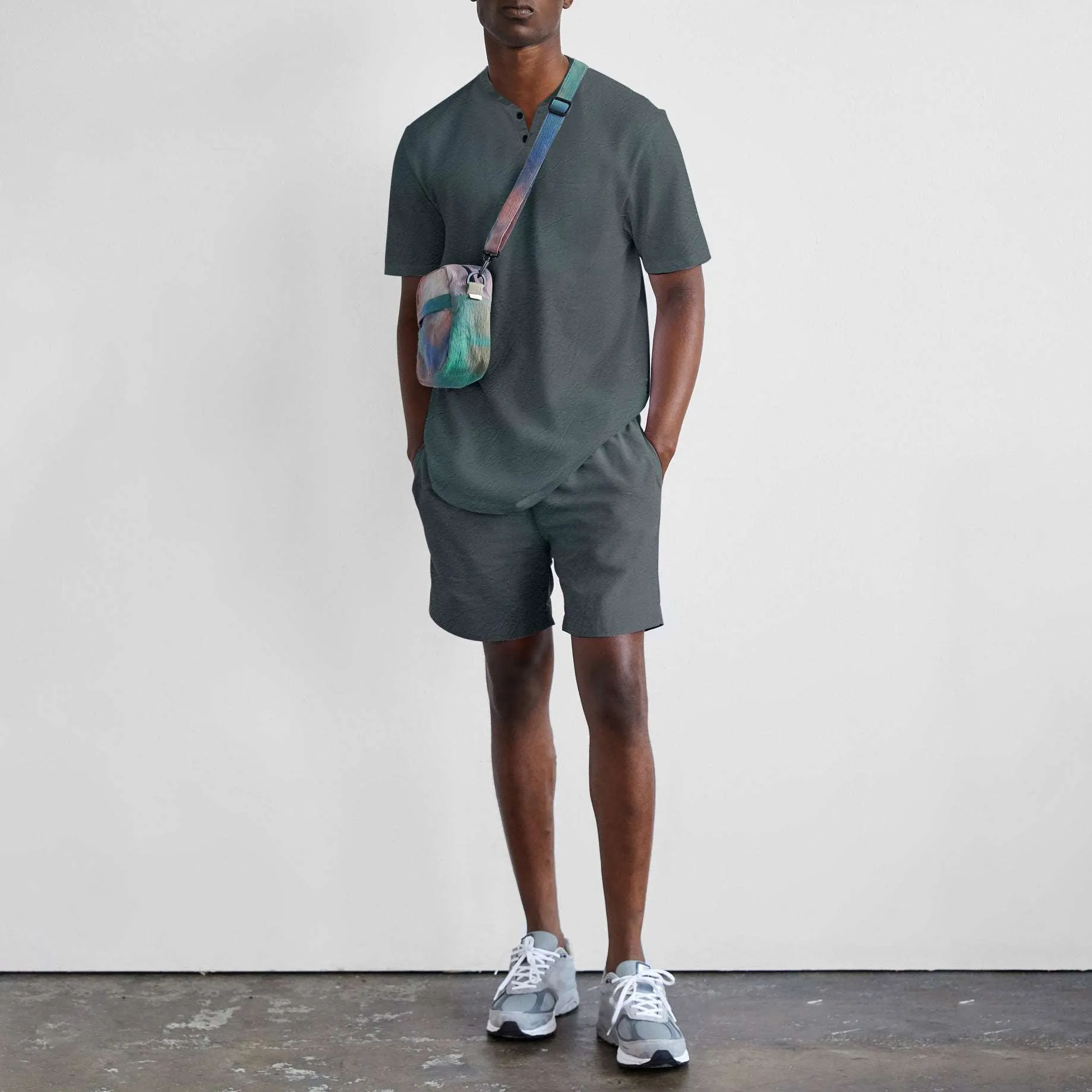 Men's Imitation Cotton And Linen Short Sleeved T-Shirt and Shorts Outfit Set