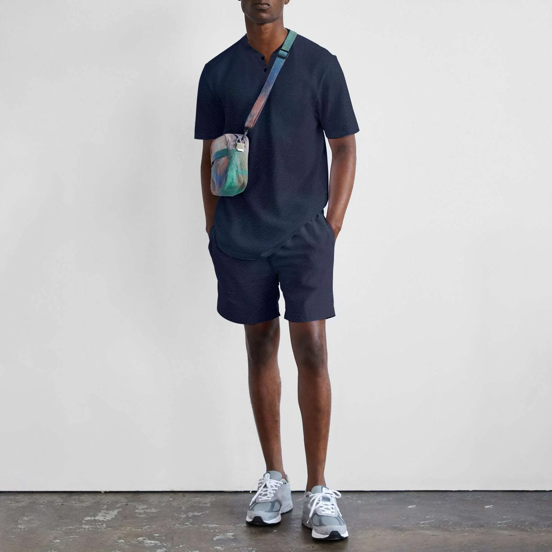 Men's Imitation Cotton And Linen Short Sleeved T-Shirt and Shorts Outfit Set