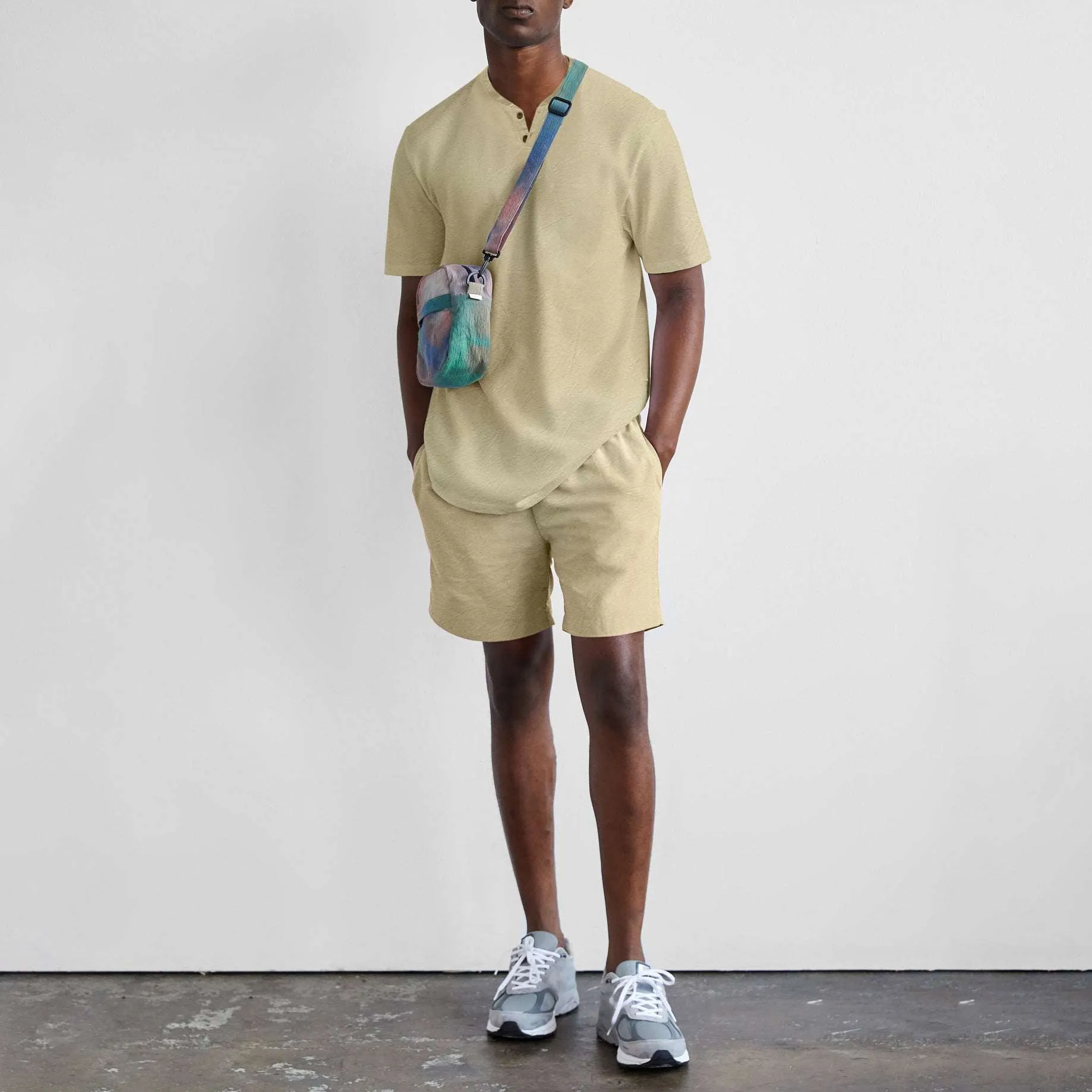 Men's Imitation Cotton And Linen Short Sleeved T-Shirt and Shorts Outfit Set