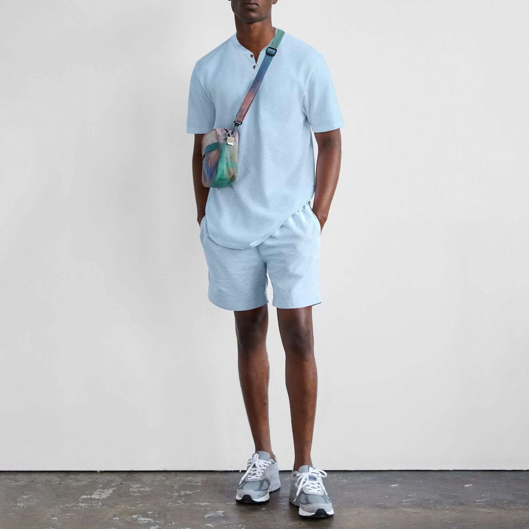 Men's Imitation Cotton And Linen Short Sleeved T-Shirt and Shorts Outfit Set