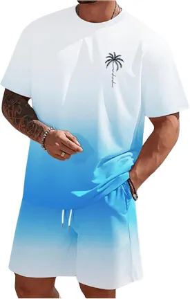 Men's Short Sets 2 Piece Outfits Tropical Graphic Tees and Shorts Sets Beach Vacation Outfits