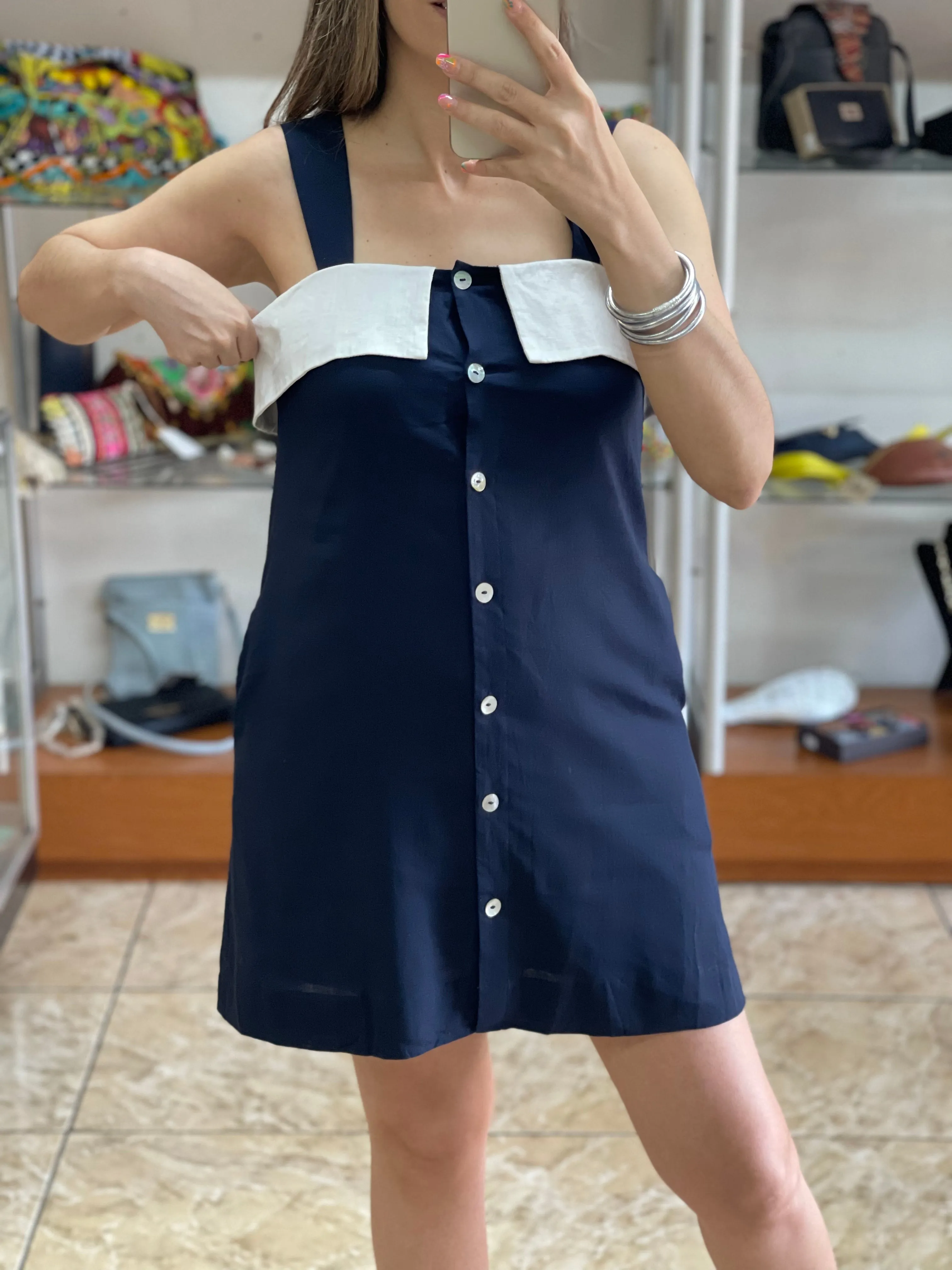 Navy Button Down Mini Dress