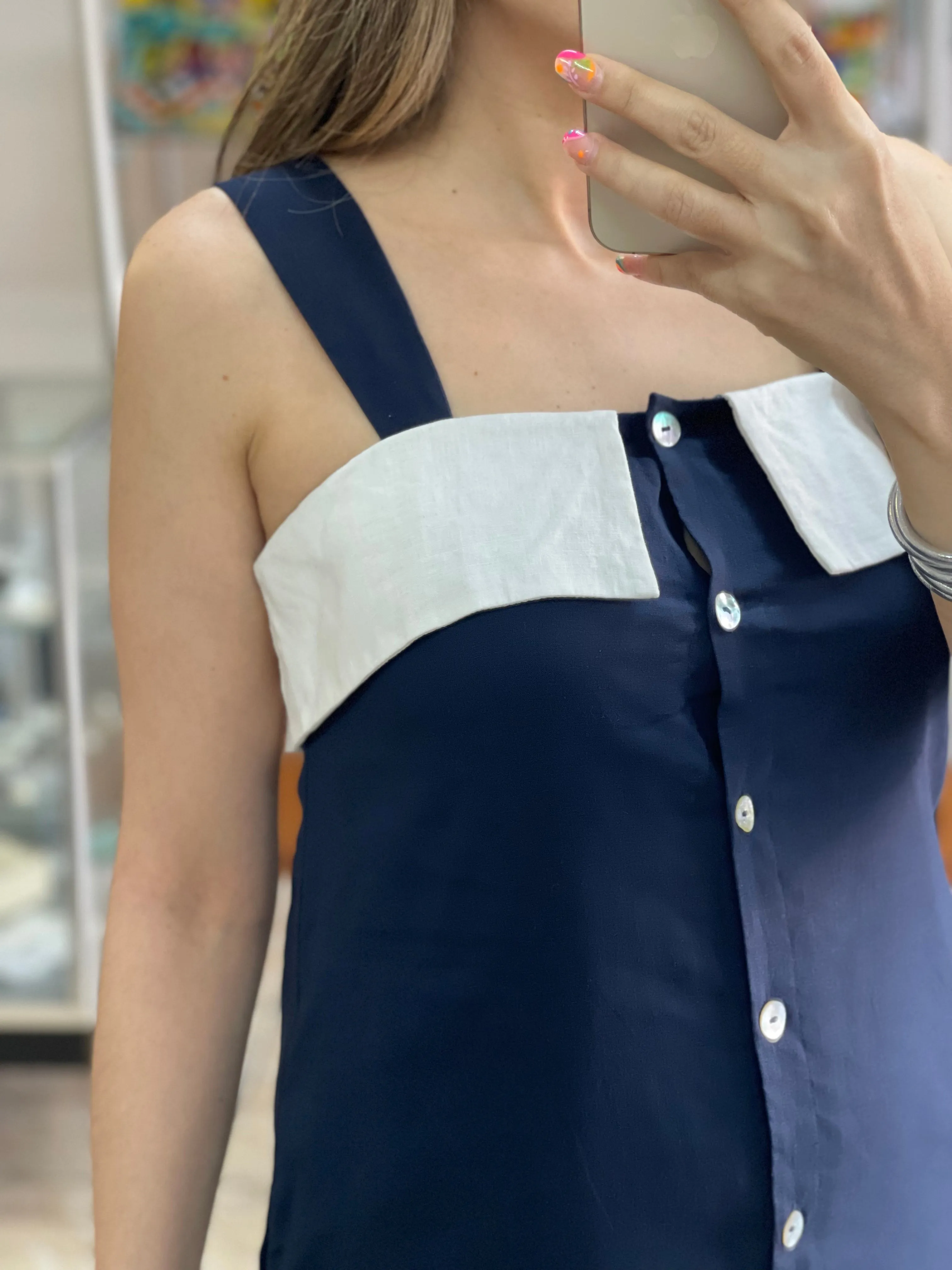 Navy Button Down Mini Dress