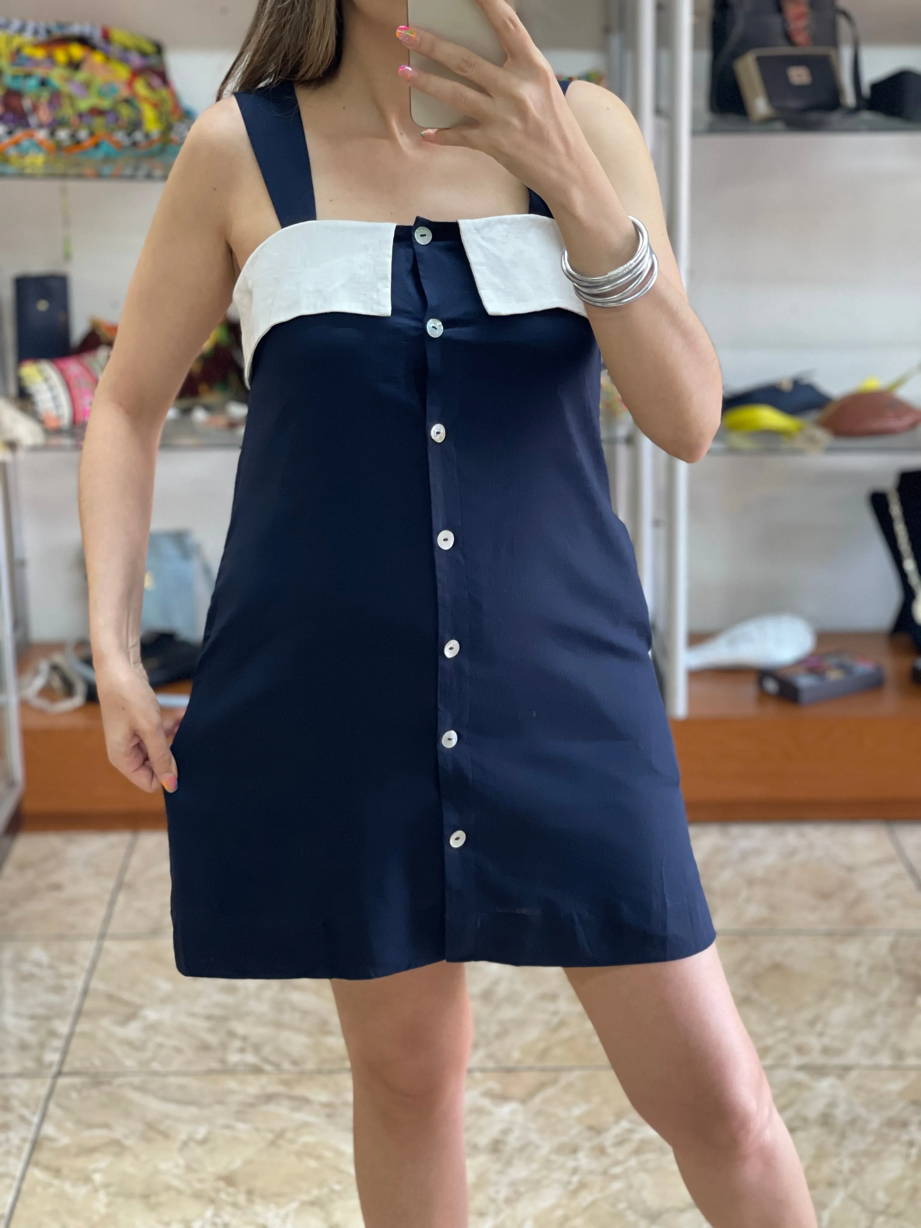 Navy Button Down Mini Dress