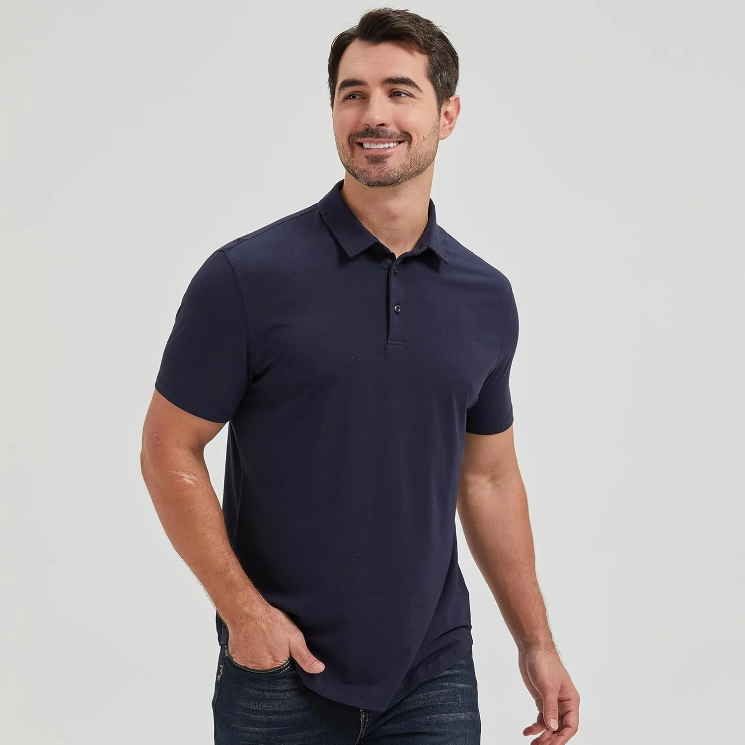 netdraw Mens Lightweight Bamboo Viscose Polo Ultra Soft Curved Hem UPF 50  Casual Collared Golf Shirt