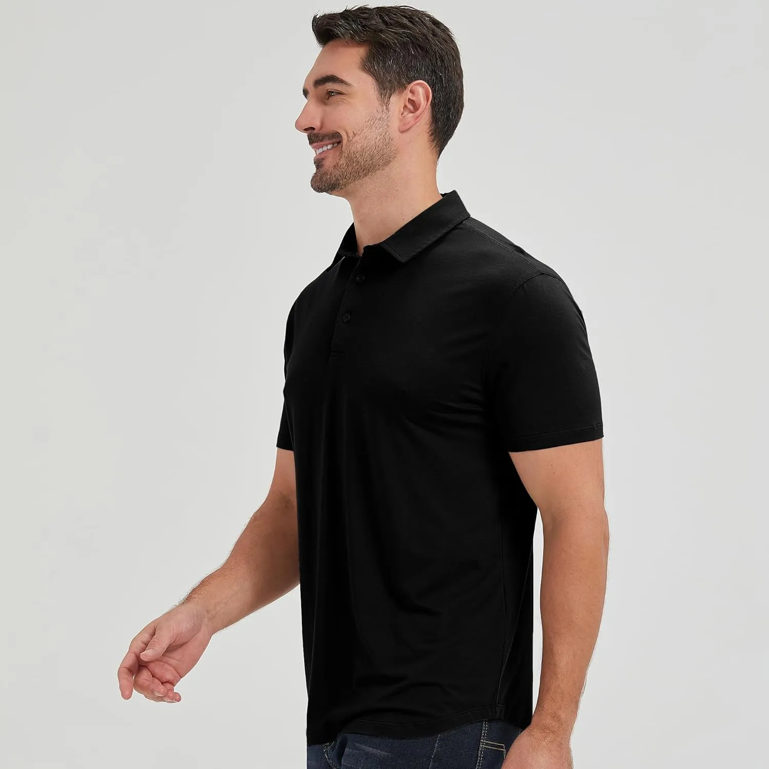 netdraw Mens Lightweight Bamboo Viscose Polo Ultra Soft Curved Hem UPF 50  Casual Collared Golf Shirt