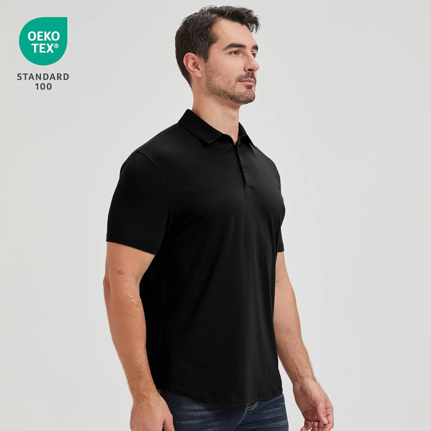 netdraw Mens Lightweight Bamboo Viscose Polo Ultra Soft Curved Hem UPF 50  Casual Collared Golf Shirt