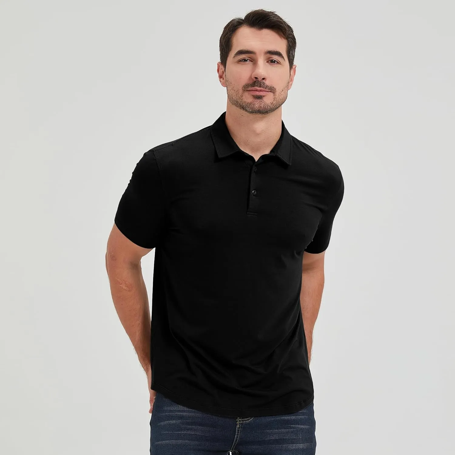 netdraw Mens Lightweight Bamboo Viscose Polo Ultra Soft Curved Hem UPF 50  Casual Collared Golf Shirt