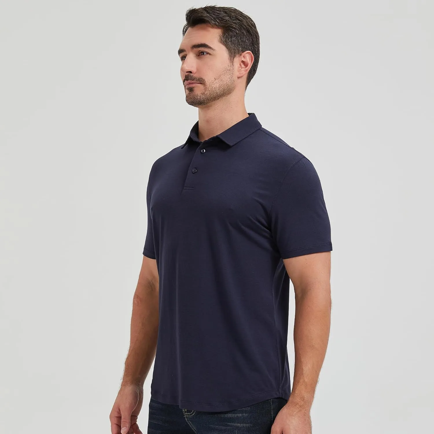 netdraw Mens Lightweight Bamboo Viscose Polo Ultra Soft Curved Hem UPF 50  Casual Collared Golf Shirt