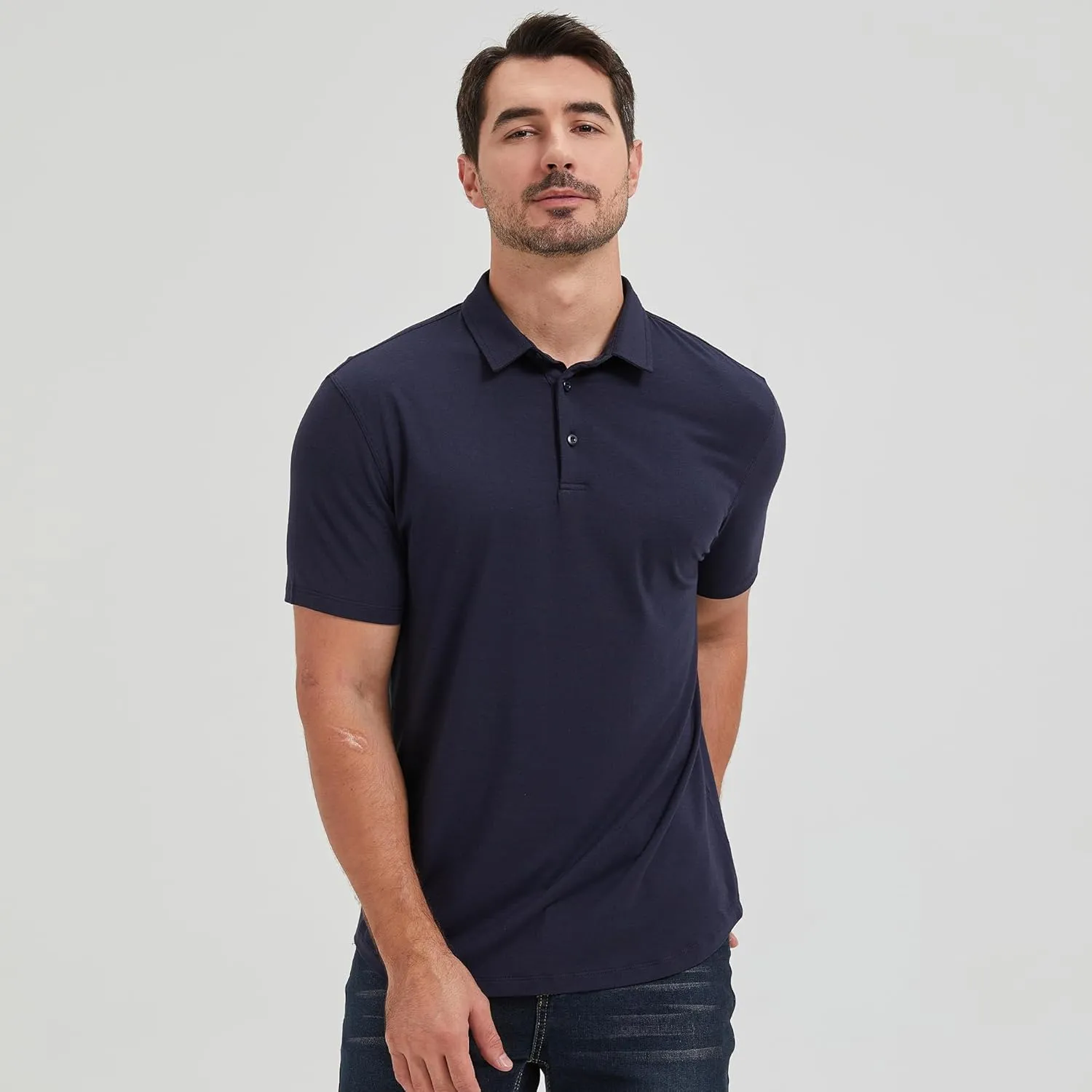 netdraw Mens Lightweight Bamboo Viscose Polo Ultra Soft Curved Hem UPF 50  Casual Collared Golf Shirt