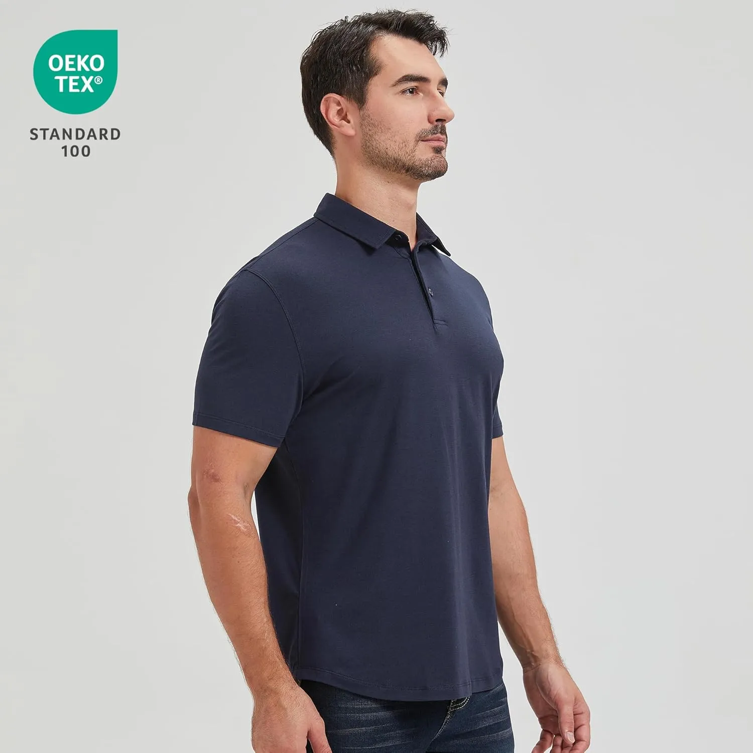 netdraw Mens Lightweight Bamboo Viscose Polo Ultra Soft Curved Hem UPF 50  Casual Collared Golf Shirt
