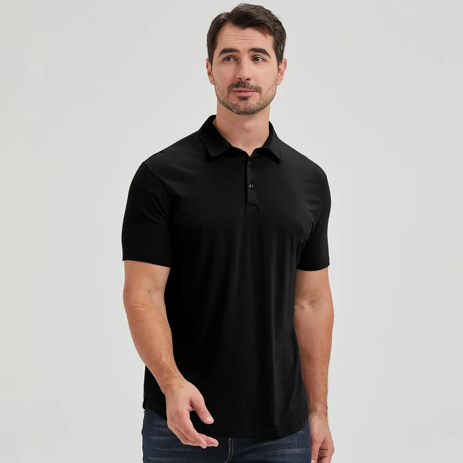 netdraw Mens Lightweight Bamboo Viscose Polo Ultra Soft Curved Hem UPF 50  Casual Collared Golf Shirt