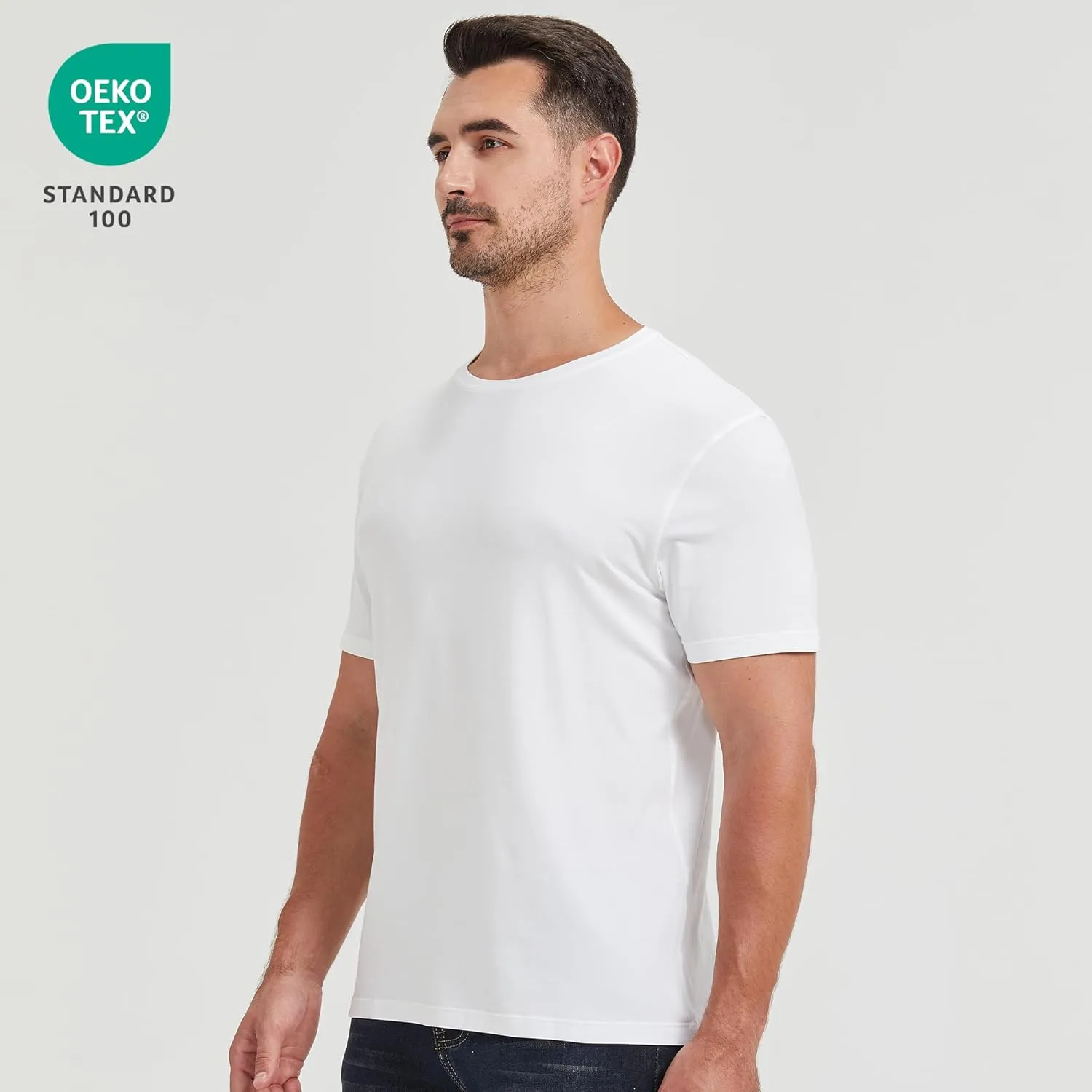 netdraw Men's Ultra-Soft Viscose Bamboo Undershirt Crew Neck Moisture Wicking T-Shirt Short Sleeve Casual Dressy Cotton Tee