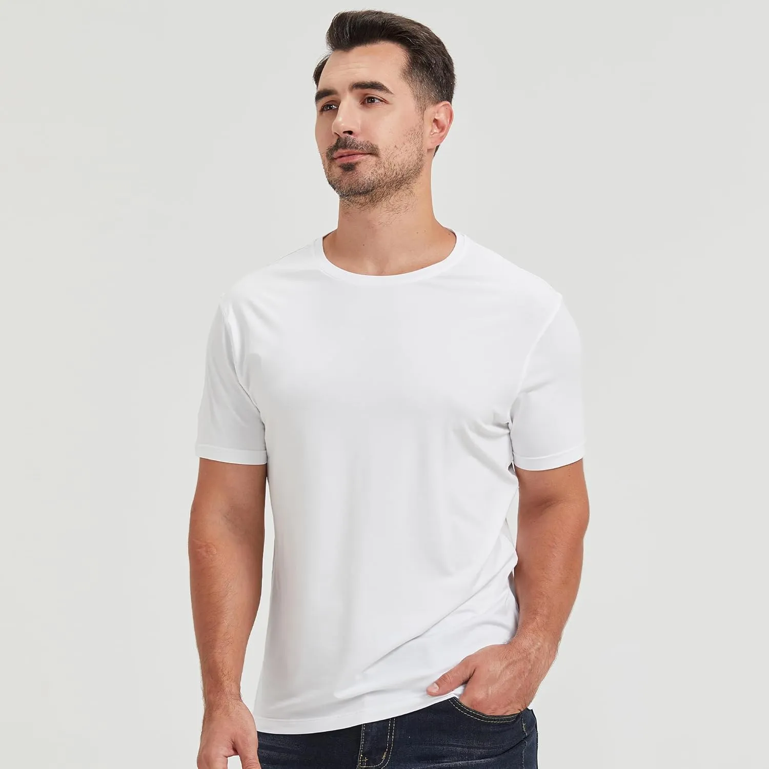 netdraw Men's Ultra-Soft Viscose Bamboo Undershirt Crew Neck Moisture Wicking T-Shirt Short Sleeve Casual Dressy Cotton Tee