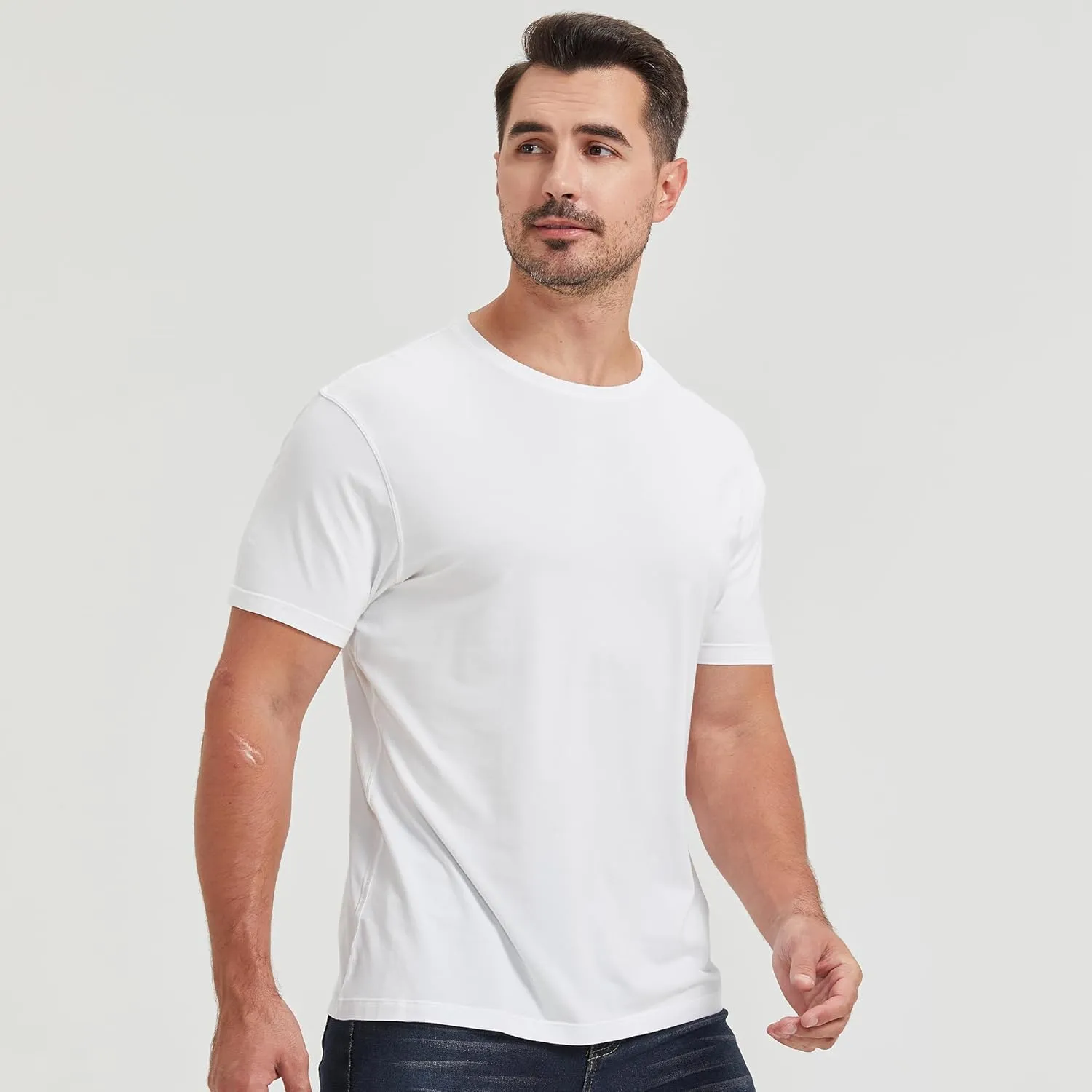 netdraw Men's Ultra-Soft Viscose Bamboo Undershirt Crew Neck Moisture Wicking T-Shirt Short Sleeve Casual Dressy Cotton Tee