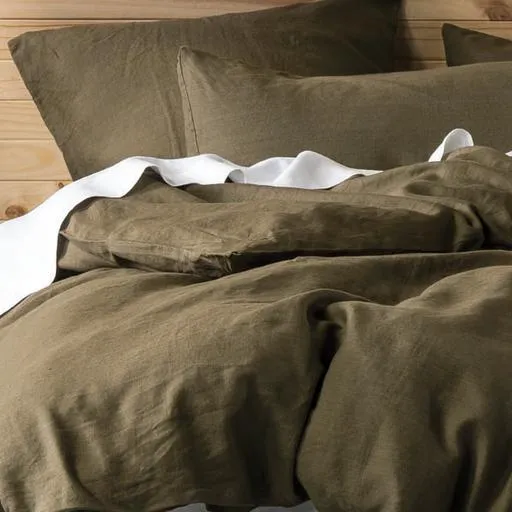 Nimes Linen QUILT COVER SET OLIVE by Linen House