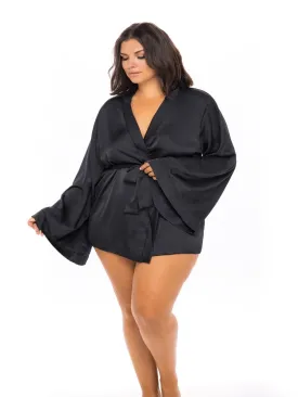 Plus Size Black Satin Robe