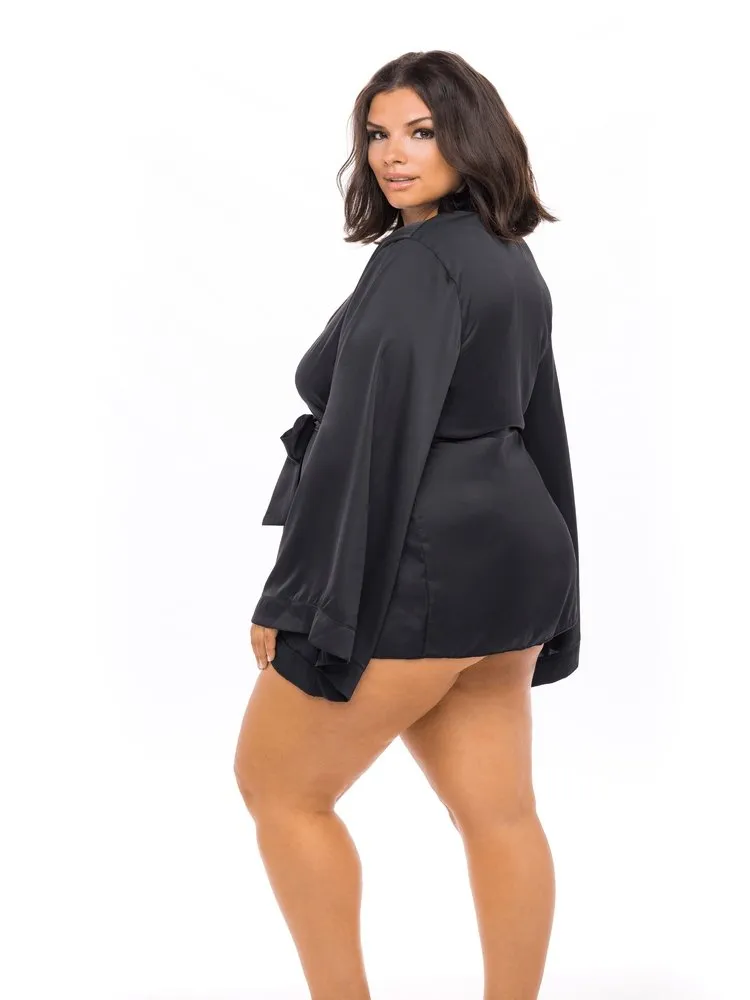 Plus Size Black Satin Robe