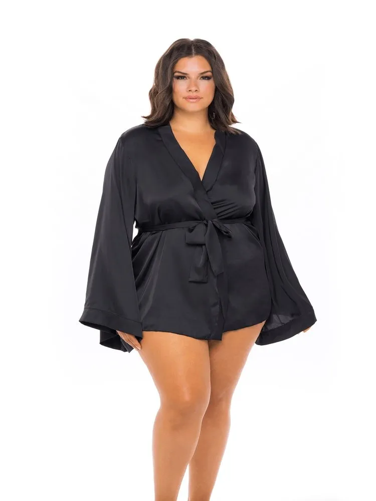 Plus Size Black Satin Robe
